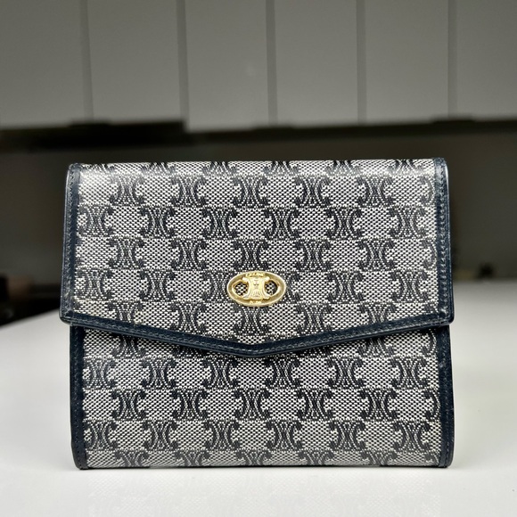 Celine Handbags - Celine Triomphe Macadam Blue Coated Wallet